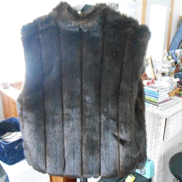 REVERSIBLE VEST-FAUX FUR-POLYESTER-GIACCA GALLERY-WOMEN'S SZ L-VINTAGE-EXC! - Picture 6 of 9